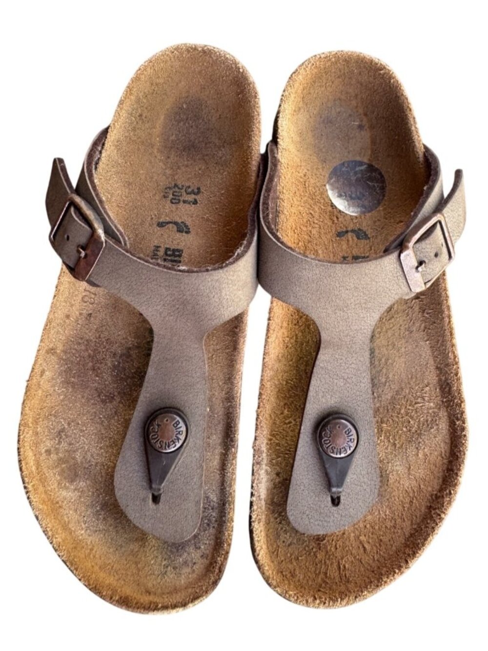 Birkenstock Brown Leather Gizeh Sandals Kids EU 31 US 13-13.5 Adjustable Strap